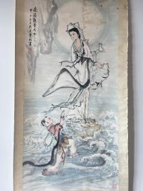 民国观音像，原装旧裱立轴，南海观音大士，甲子冬月武进双林画，神形兼备，画工一流，名头自查，可能是漏。尺寸：173*75cm，画心：128*64cm