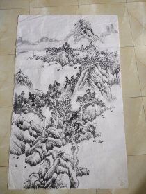 手绘国画水墨山水画作品一副保真真迹没落款.02
