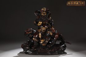 明 铜胎鎏金财神赵公明骑虎像