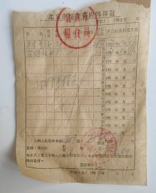 1957年北京市海淀区粮食供应转移证