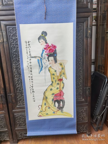 军旅画家，师百惠画，孟今芳题，原装原表立轴人物画一幅，保真包手绘，