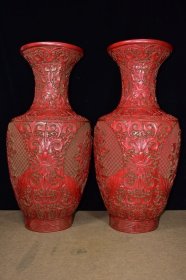 剔红雕漆漆器花瓶一对 尺寸2860厘米 重13.1公斤