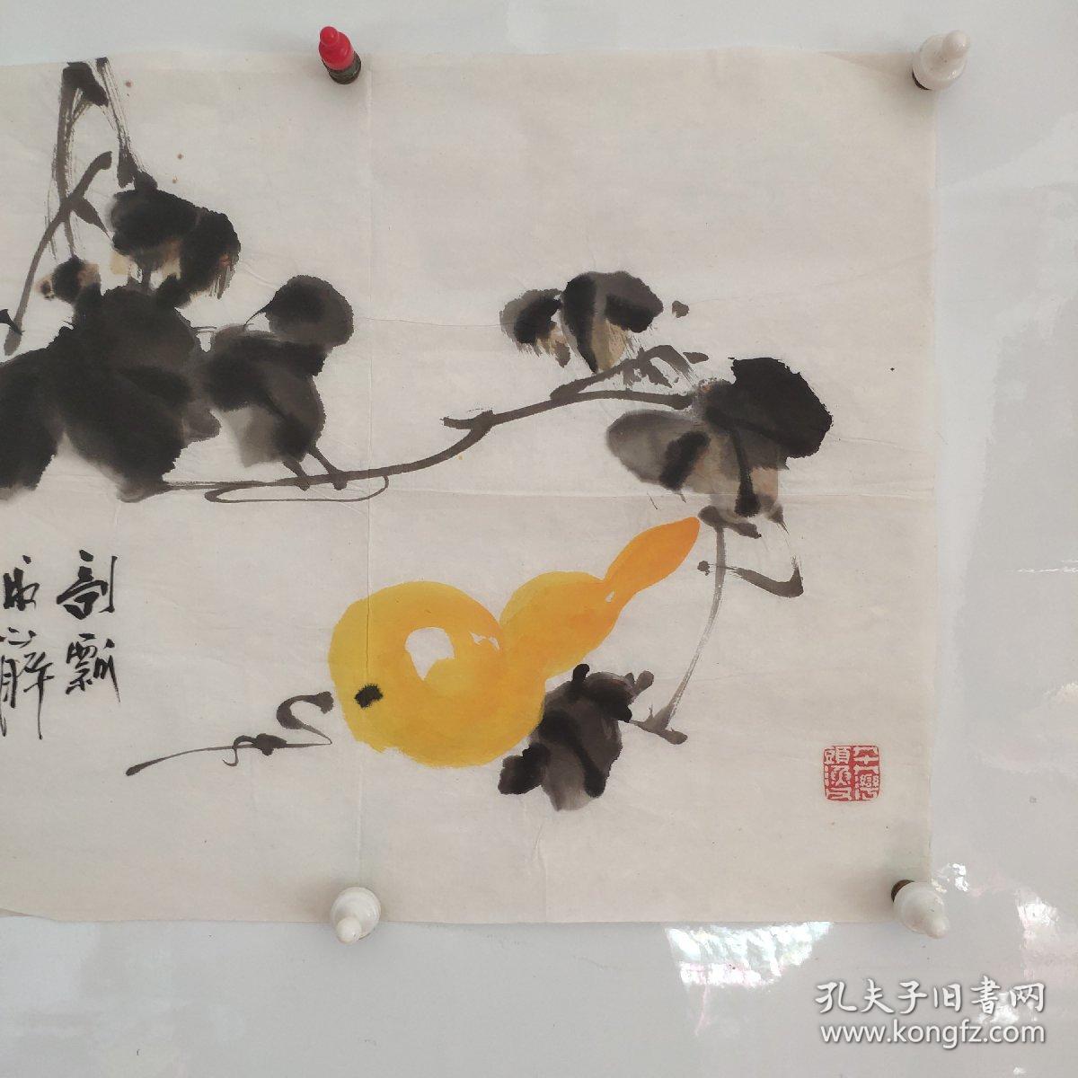 原福建漳州画院院长 已故花鸟名家 黄稷堂先生 精品花鸟葫芦一副 保真