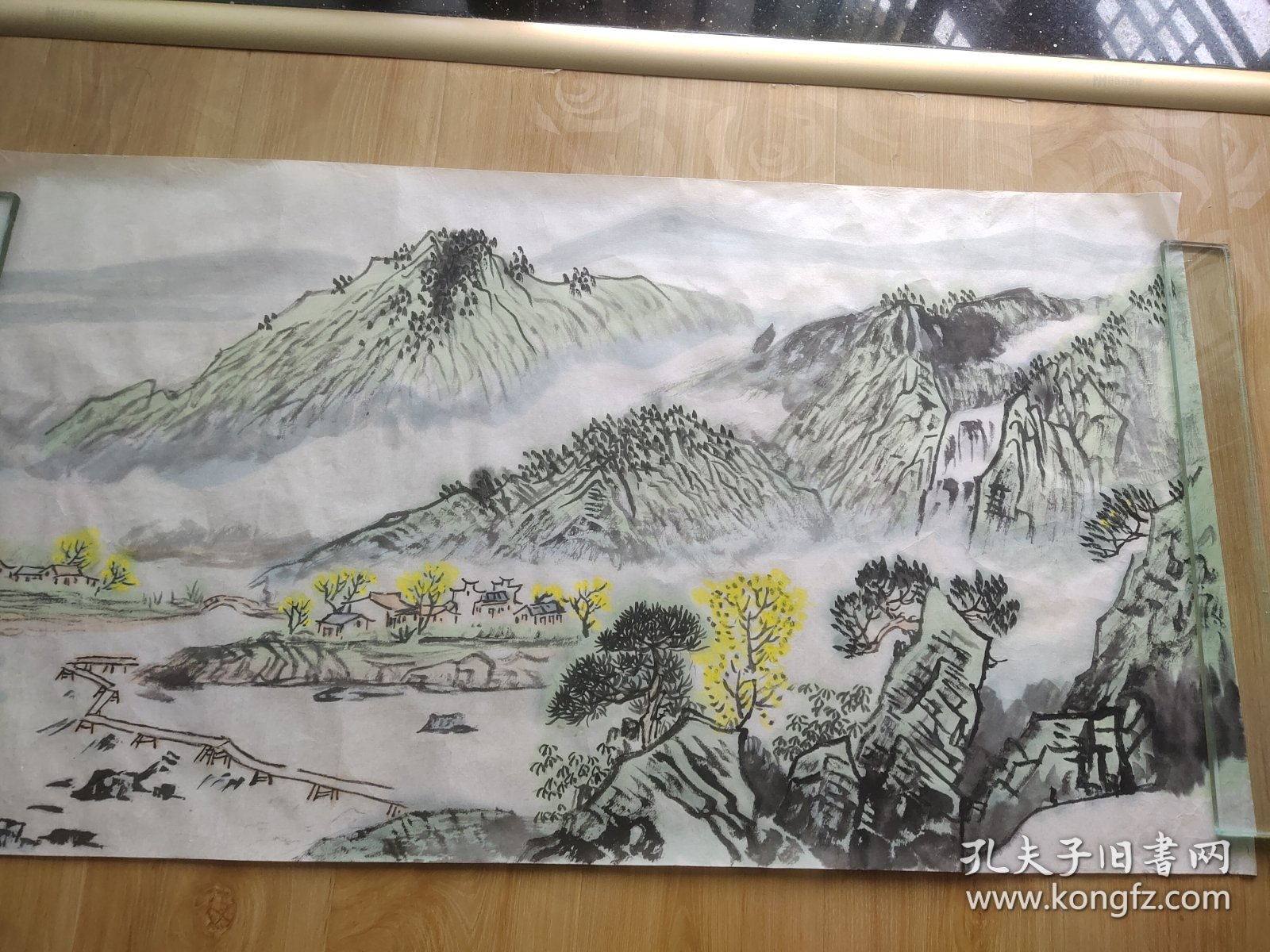 手绘山水画作品保真迹.尺寸98x54cm。。