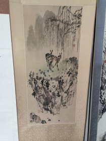 吕学勤∴国画《幽谷鹿鸣》(布本)