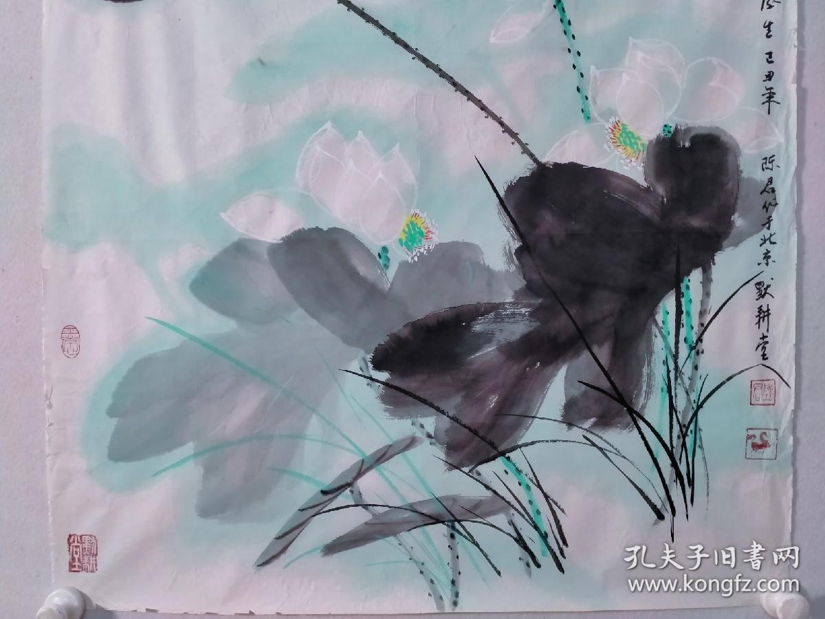 保真书画，何海霞入室弟子，陈君四尺斗方国画作品《溢韵香风生》一幅，纸本画心尺寸：70*69