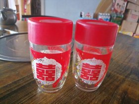 红灯笼喜字水杯一对