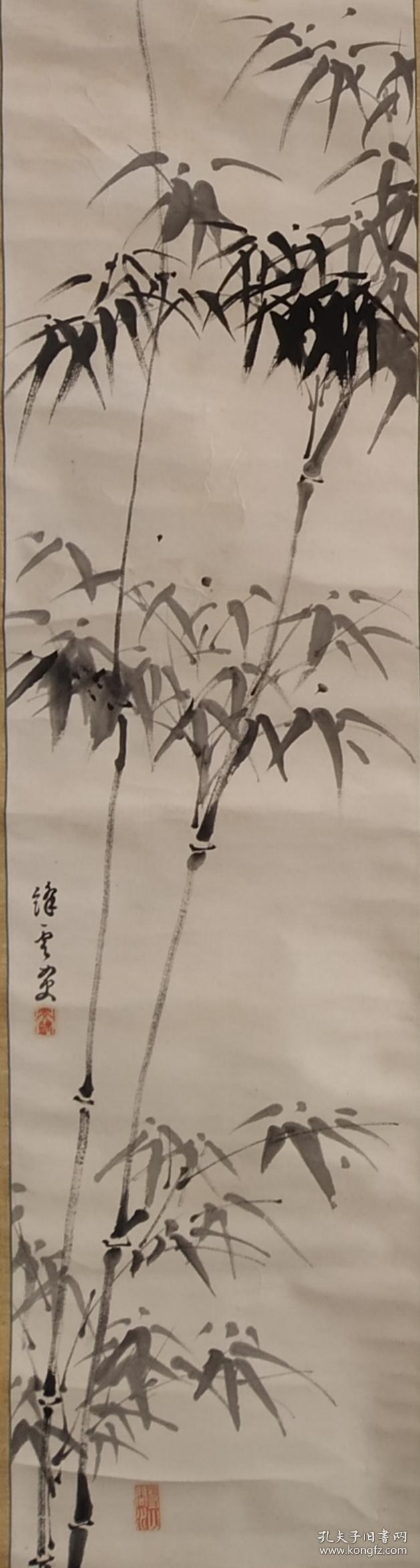 【455】清代时期 ，黄髯叟，绛云女史田文锦，墨竹图，画心尺寸150✘24.5。纸本立轴，绫裱。