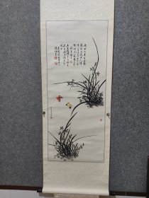 曹国鉴老师画蝶潘洪泽老师画兰合作精品国画保真出售