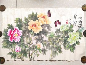 w888，[春满人间]，陈翠霞老师作品，够老的画片，软片，純手绘！