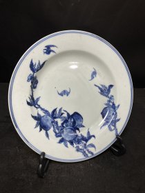 青花盘子，福寿如意，