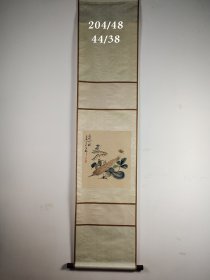 王雪涛，手绘瓜虫图，纸本立轴。