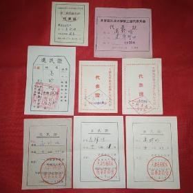 50年代天津大学代表证4种+选民证4种(都是一个人之物)