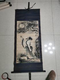 苏州著名人物画画家沈秋耕《东坡醉月》立轴90x48㎝    原装原裱，自然旧。真怎，保真。