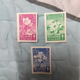 芬兰 1950 花卉 3全新 雕刻版