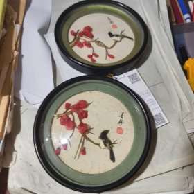 精致风景羽毛画一对