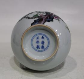 大清雍正年制，粉彩杏林春燕纹玉壶春瓶，高度17.7㎝，口径4.2㎝，底5.3㎝，