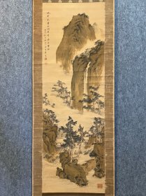 古筆青绿山水图【小川清處】（1854-1932）
安政元？年出生。名为千之助。上一代？代代相传住在宫岛，父亲是佐伯郡役人头严岛神社棚守手代？担任了。从小就因为弱视，在室内以父母给的画范本为对象度过。他长驱直入东京师从安田老山，返乡后师从岩国藩士东泽潟学习汉学诗文。之后去九州的宋？元明？究人真迹，晚年定居岩国市今津町。昭和？7年去世，享年79岁。