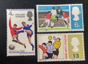 英国邮票 1966年 体育 世界杯足球赛 新3全