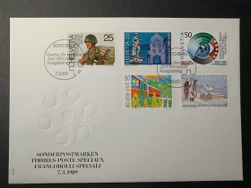 瑞士首日封，1989年各种纪念邮票·军邮百年古迹公共交通风光5全首日封