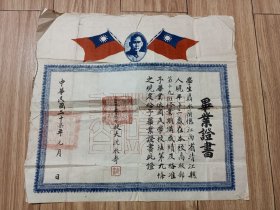 中华民国37年，湖南省常德县立高级小学《毕业证书》带孙中山像，非常少见完整的品种，内容丰富，有兴趣的朋友值得拥有！