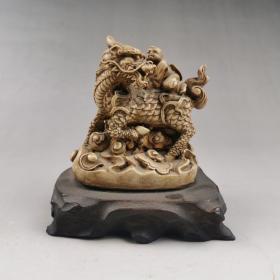 创汇时期骨雕麒麟送子摆件