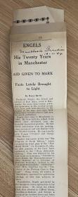 剪报 Engels: His Twenty Years in Manchester, Aid Given to Marx, Facts Lately Brought to Light by Moses Baritz, The Manchester Guardian / The Guardian, October 10th, 1934 曼彻斯特卫报 1934年10月10日