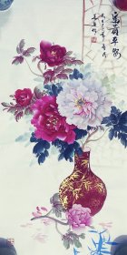 牡丹，富贵平安，小写意画法，皴法点染，纯手绘，假一赔万，都是本人精心收藏的，山东省美协赵春英老师的原创大作，老师的牡丹画的不亚于中美协老师，实际画的比照片拍出来要漂亮的多，照相光线不好，笔法苍劲有力，花瓣画的很逼真，花瓶也很棒，行云流水。1米×50公分的，三尺整张的，家里客厅，餐厅，卧室，书房，玄关都可悬挂，非常合适，要想人前显贵，必得花开富贵，闭眼入，真的特别好看。