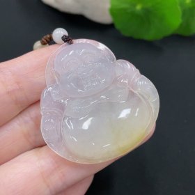 纯天然缅甸翡翠a货冰糯种翡翠黄翡佛公吊坠纯手工雕刻