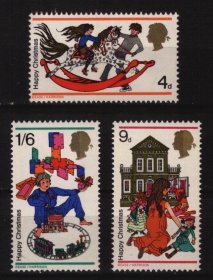 英国邮票1968年圣诞节摇木马的孩子们3全新