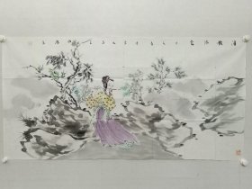 保真书画，山东名家，徐康《清歌流云》国画67×137cm。徐康，祖籍山东寿光。毕业于华东师范大学，现任职于山东美术馆专业画家，艺术交流中心主任，中国美术家协会会员，山东省美术家协会理事，山东画院高级画师。