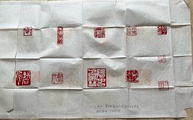 贵州书协副主席遵义篆刻家徐晓军篆刻印稿一张，计红印十方，盖印于宣纸上