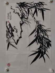 保真书画，著名书法家、金鸿钧弟弟金万钧,又名爱新觉罗万鈞《墨竹》纸本画心，尺寸：68*45