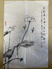 范磊 花卉画 荷花图 字画 花画 纯手绘 国画 条幅 作品