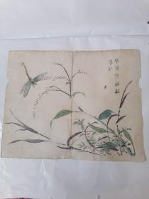 “清中早期多色套印”清精刻套印，《十竹斋书画谱》（草虫花卉谱）存一张全芥子园画传青在堂画谱，清中早期中国刻本，白纸精刻套印，版本独特写刻精美，老纸残页规格32.4*25.8厘米保老。