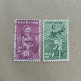 USA101美国1981年体育界名人人物 美女 田径运动员 高尔夫运动员 1932-1954年间多次被美联社评为最佳女运动员 外国邮票 信销 2全 如图
