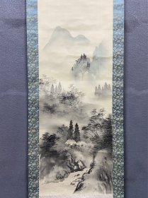 晴月，精美装裱《水墨山水》