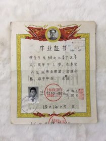 1961年上海市虹口区溧阳路第二小学毕业证书，带学生照片，主席头像，尺寸：23*19厘米，品如图，80包邮。