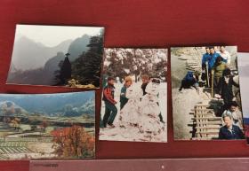 1990年前后，黄山梦笔生花、凿山路、皖南秋色，内蒙古堆雪人 老照片四种（210321）