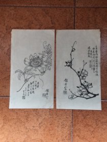 老清末民初【版画精品】木刻版画/张兆祥花笺/二枚合售***张和庵(1852-1908)，画家，名兆祥， 字和庵。天津人。师从孟绣村，多才多艺，通晓西洋照相技法和诗文书画，尤擅写生，画花鸟，并吸收郎世宁西洋画法，开一代画坛新风，自成一派。其作品传世甚少，尤为宝贵。