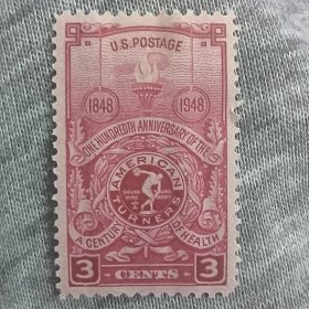 美国邮票1948年11月20日 美国特纳联合会成立100周年 体操 体育 火炬 雕刻版外国邮票 新 1全 背贴 有印刷时自带的机器格栅压痕 另有软痕 随机发