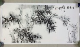 竹子，节节高，写意画法，陕西省美协刘浩强老师真人真迹纯手绘作品，本人承诺假一赔万，支持第三方鉴定。老师的竹子刻画非常漂亮，画的很灵动，惟妙惟肖，写意画看整个构图，笔法苍劲有力，浓淡干湿焦。尺寸：1.4米×70公分，四尺整张的，家里客厅，卧室，书房，茶室都可悬挂，宣纸软片已经托底了，回家可以直接装框，不用再装裱了！
