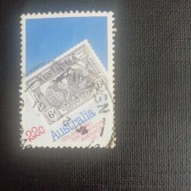 澳大利亚信销票：1981年航空邮政50周年邮票1枚收藏保真（票中票地图题材）