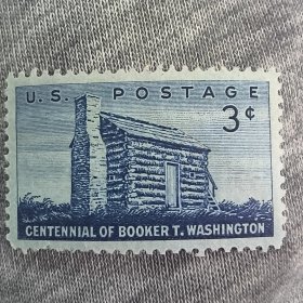 USA123美国1956年 黑人教育家布克华盛顿诞辰100周年 学校最初的木屋 美国历史上第一所为黑人开办的高等学府-塔斯基吉学院 创始人 雕刻版外国邮票 新 1全 有印刷时自带的机器格栅压痕 另有软痕