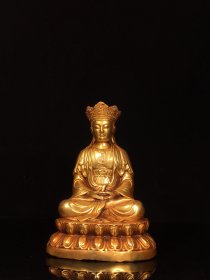 乾隆年制，铜鎏金自在观音菩萨佛像，做工精美，包浆厚重，宽13cm高21cm厚10.5cm，重约1.4公斤