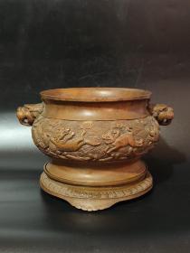 铜器  铜香炉  精品铜炉  两件套铜香炉
长宽高：23/19/14.5厘米   重量：7.1斤