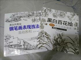 钢笔画手绘表现技法从入门到精通+黑白百花汇绘100种花语绘盛宴  全二册