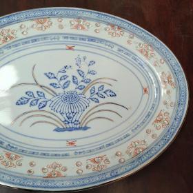景德镇十大瓷厂青花玲珑描金瓷盘鱼盘 碟子/盘子 老厂货
