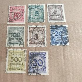 德国1922年邮票 通货膨胀时期8枚数字票