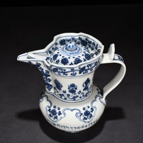 旧藏 明宣德青花莲花八宝梵文僧帽壶 25*24厘米